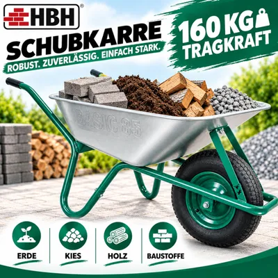 Produktbild von HBH® Schubkarre 85l leicht & handlich ideale Gartenschubkarre grün Luftrad