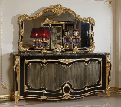 Produktbild von Casa Padrino Luxus Barock Sideboard mit Wandspiegel Schwarz / Gold