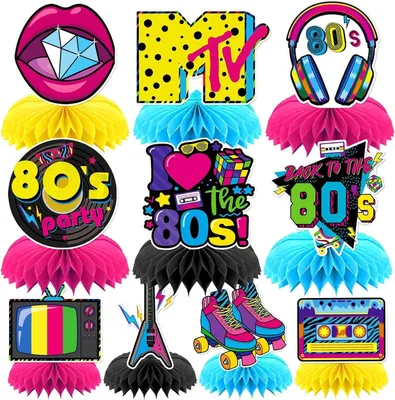 Productafbeelding van Jaren 80-feestdecoraties - Set van 10 - Retro honingraat - Disco decoratie - Tafelopzetstukken - Vintage feestdecoratie