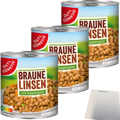 Produktbild von Gut & Günstig Linsen mit Suppengrün 3er Pack (3x800g Dose) + usy Block