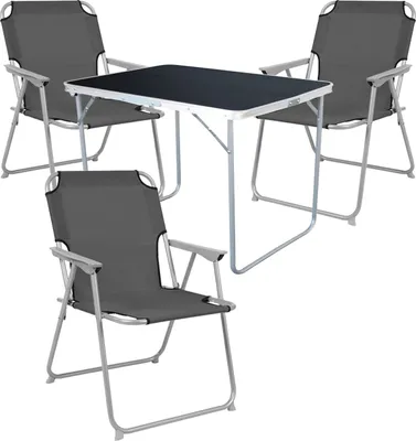Produktbild von 4-tlg Camping Set Gartenmöbel Campingtisch + 3 Campingstuhl Grau