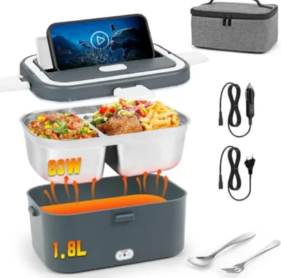 Elektrische Lunchbox 1,8 l, 100 W, 12/24/220 V, Edelstahl, auslaufsicher