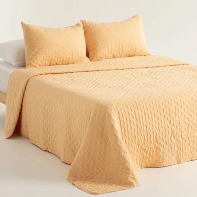 Image de Ensemble de couette matelassée GAMUSI, 180 x 270 cm – Jaune moutarde, très douce et légère + 2 taies d'oreiller – OEKO-TEX