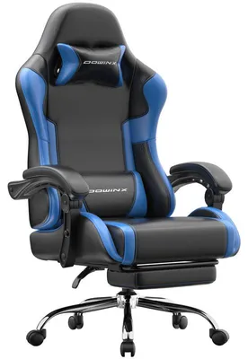 Obrázek produktu pro Herní židle, ergonomická židle, herní křeslo s podnožkou, nosnost 150 kg, herní židle s nastavitelnými podloketníky, modrá barva