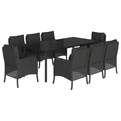 Productafbeelding van vidaXL 9-delige tuinset met kussens, zwart, van polyrotan