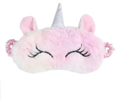 Produktbild von Atmungsaktive Plüsch-Reise-Augenmaske mit Einhornmotiv, Schlafmaske mit Cartoon-Print für Kinder, Erwachsene und Frauen, hellrosa.