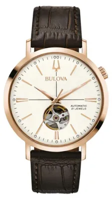 Produktbild von Bulova Herren Armbanduhr 97A136, Roségoldfarbenes Gehäuse, Lederband, 41 mm