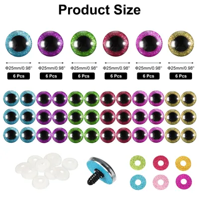 Produktbild von 25mm Flash Sicherheitsaugen, 36 Stš¹ck Puppenaugen Realistische Bunte H?kel-Sicherheitsaugen fš¹r Dekoration H?keln Zubeh?r Puppenhandwerk, 6 Farben