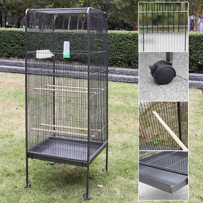 Produktbild von Melko Vogelvoliere groß Vogelhaus 146CM Tierkäfig mit Rollen Zimmervoliere inkl. Sitzstangen und Futternäpfe