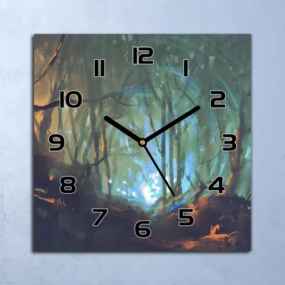 Produktbild von Wanduhr Echt-Glas-Küchenuhr Dunkler Wald Quarz Lautlos 30x30 Deko Bilder