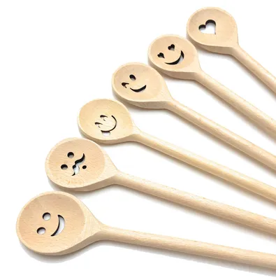 Productafbeelding van Set van 6 houten lepel met gezichtsmotief
