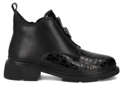 Produktbild von Schwarze Stiefeletten mit Fleece-Fütterung, 3,5 cm Blockabsatz, 14 cm Schafthöhe