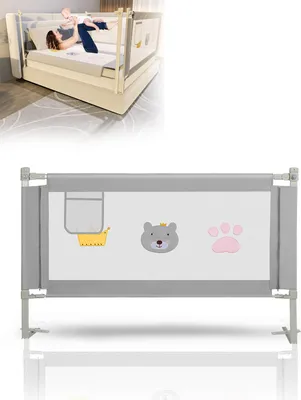 Image de TolleTour Barrière de lit 150x70cm Barrière de lit pour enfant Barrière de lit pour bébé Protection antichute pour lit Gris