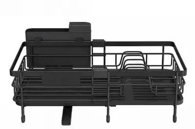 Immagine prodotto di Portaoggetti estensibile per stoviglie in acciaio | Nero | 29,6 x 30,2 - 46,5 x 14 cm
