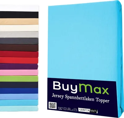 Produktbild von Jersey Topper Spannbettlaken Spannbetttuch 100% Baumwolle  Bettlaken, 120x200 cm, Türkis