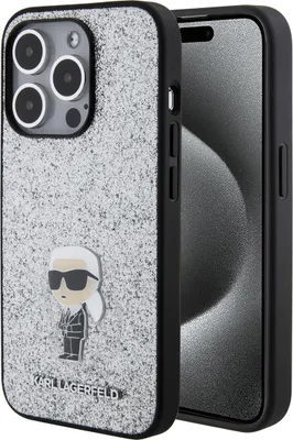 Immagine prodotto di Custodia Karl Lagerfeld per iPhone 15 Pro - Glitter fisso - Logo Ikonik K - Argento