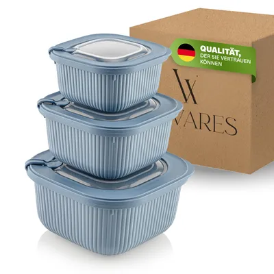 Produktbild von Viwares Frischhaltedosen im 3er Set mit transparentem Ventildeckel, Aufbewahrungsbehälter, Küche, stapelbar, BPA-frei, Kunststoff, Mikrowellen/Kühlschrankgeeignet, 3 Größen (600ml/1100ml/1800ml)