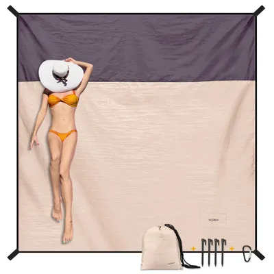 Produktbild von Fintie Stranddecke Sandfrei super groß 210x200cm, Sanddicht Wasserdicht Strandtuch Leicht Dünn Bequem Langlebig Material Picknickdecke Champagner Gold