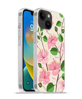 Produktbild von MuchoWow® Handyhülle Schutzhülle Hülle für Apple iPhone 14 - Softcase Blume - Rosa - Blatt - Muster Silikon Softcase Handy Hülle - Mobiltelefonhülle