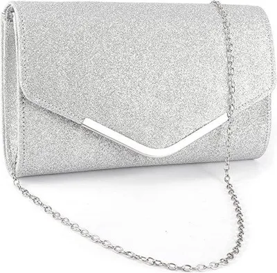 Produktbild von Unyqoos® Damen Abendtasche (Envelope-Clutch) aus Glitterstoff – mit Magnetverschluss und Schulterriemen, Handtasche für Hochzeit & Party