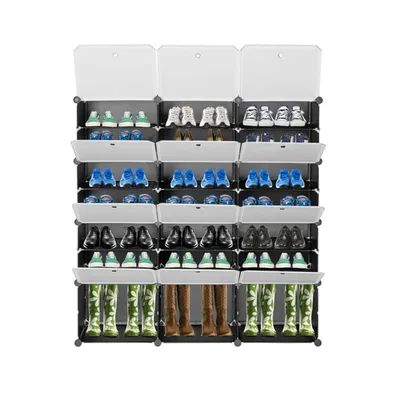 Produktbild von 7 Ebenen Schuhschrank Portable 14 Grids Expandable Schuhregal Storage für Heels Stiefel Hausschuhe Schwarz