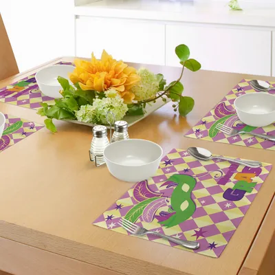 Produktbild von ABAKUHAUS Karneval Platzmatten, Sterne Grafik, Tiscjdeco aus Farbfesten Stoff für das Esszimmer und Küch, Rosa, Gelb, Grün