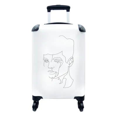 Produktbild von MuchoWow® Koffer Handgepäck Trolley Rollkoffer Kleine Reisekoffer mit 4 Rollen - Porträt - Strichzeichnung - Mann - Cabin Size < 55x40x23 cm & 55x40x20 cm - Fotokoffer - Kabinenkoffer - Boardgepäck - Reise-Box - Reisekoffer - Reisegepäck - Koffer mit Bild - Trolley für Kinder