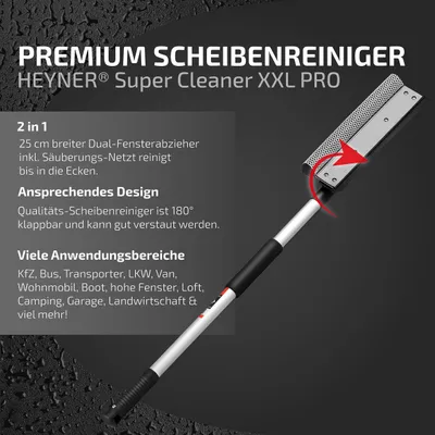 Produktbild von HEYNER® Scheibenreiniger XXL 70-125cm ausziehbar mit Teleskopgriff I Fensterwischer für LKW, Wohnmobil, Bus & Van I klappbar, 25 cm Wischbreite, Aluminiumstiel