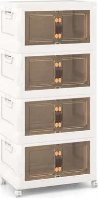 Produktbild von GOPLUS Aufbewahrungsbox mit Deckel, stapelbarer Aufbewahrungsschrank mit Rollen & Handgriff, Klappbox Schuhboxen Ordnungsboxen für Wohnzimmer & Schlafzimmer (L, 4 Ebenen)