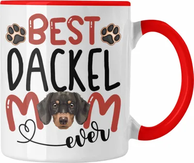 Produktbild von Trendation - Dackel Mom Besitzerin Tasse Geschenk Lustiger Spruch Geschenkidee Besitzerin Dackel Mama (Rot)