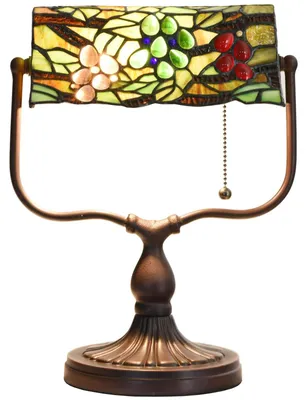 Imagen del producto de Lámpara de escritorio - Estilo Tiffany - Vidrio emplomado - 35,6 cm de altura - Para escritorio y mesita de noche