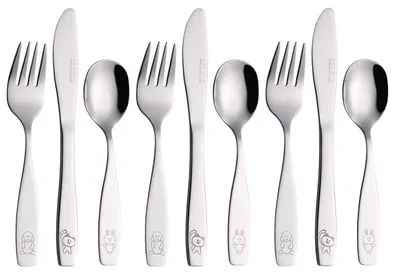 Kinderbesteckset 9-teilig Edelstahl, 3 Gabeln, 3 Messer, 3 Löffel, ab 24 Monate