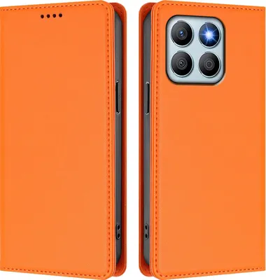 Image de Étui en cuir pour Honor X8B, étui à rabat magnétique en cuirPolyuréthaneavec support, orange