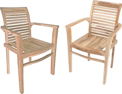 Produktbild von Gartenstuhl 2er Set MEIKE mit Armlehnen - Teak, Natur | Stapelstuhl Wetterfest Gartenstühle Outdoor Essstühle
