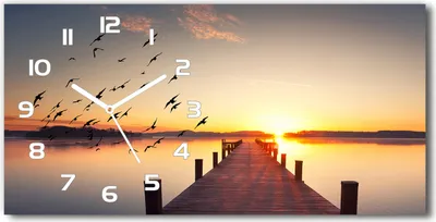 Produktbild von Wanduhr aus Glas – 60x30 cm - Glasbild - Glasuhr - Gehärtetes Glas - weisse-zeiger - Sonnenuntergang