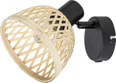 Produktbild von Spotleuchte Rattan Metall mattschwarz E14 1x MAX 15W Wandleuchte Wandlapme Lampe Rattan-Lampe H:14cm Ø13.5cm B:15cm