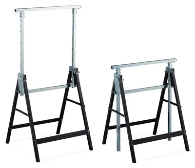 Produktbild von Relaxdays Klappbock, 2er Set, stabiler Gerüstbock, bis 200kg, 7-fach höhenverstellbar 80-130 cm, faltbar, schwarz-silber