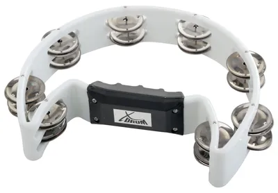 Produktbild von XDrum Hand Tambourin Halbmond Form (Tambourine, 16 Paar verchromte Stahl-Schellen, Kunststoff) weiß
