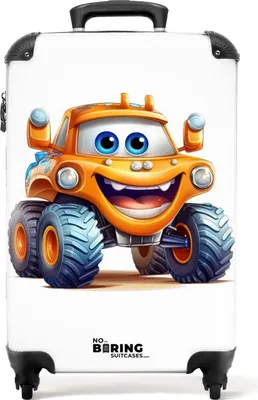 Obrázek produktu pro NoBoringSuitcases.com - Dětský kufr Monstertruck - Vhodný pro rozměry 55x40x20 cm a 55x35x25 cm - Cabine valise enfant - Příruční zavazadlo na kolečkách - Malý dětský kufr - Cestovní kufr na kolečkách - Kufr na kolečkách - Dětský vozík chlapec - Kufr dětské příruční zavazadlo kufr 55x35x20 cm, 36L,