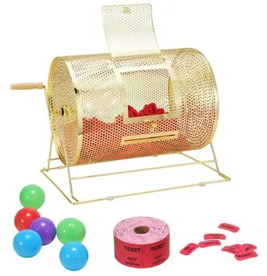 Produktbild von Los-Trommel Glücks-Kind 500 - Lose oder 300 Tombola-Kugeln Fassungsvermögen - Professionelle Los-Drehkäfig aus Metall - Lotterie-Drehscheibe - Los-Box für Lotteriespiele Goldene