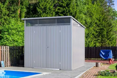 Produktbild von Duramax Metall Gartenhaus 249x231 Geräteschuppen Garten Gerätehaus Flügeltür, H. 203 x B. 249 x T. 231 cm, Metall