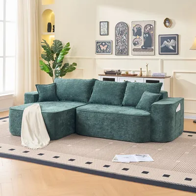 Produktbild von L-förmiges Ecksofa Modernes modulares Sofa 262cm, 3-4 Sitzer „Cloud Couch”, mit Liegefläche, XXL-Tiefsitz, ohne Montage, Chenille,Grün, für Wohnzimmer
