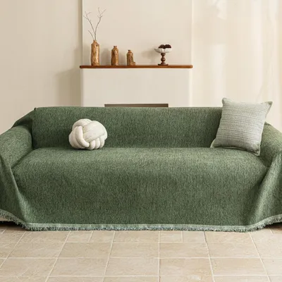 Image de Housse de canapé en chenille, protectrice contre les griffes, couleur vert mousse, dimensions 230 x 300 cm