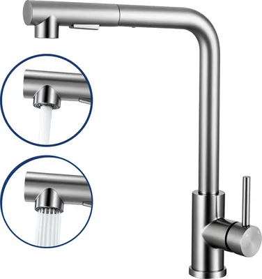 Produktbild von AICA Hochdruck Küchenmischbatterie, 304 Edelstahl, Ausziehbare Brause, 2 Sprühfunktionen, Silber