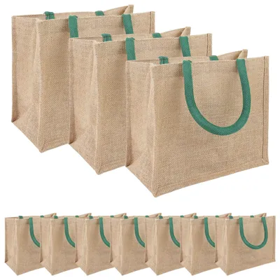 Immagine prodotto di Borse in juta, confezione da 10. Materiale naturale ed ecologico. Dimensioni: 26 x 22 x 14 cm
