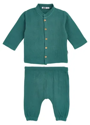 Produktbild von Baby Langarm Set - Größe 74 - schmaragdgrün - 100% Baumwollmusselin - Zweiteiler Baby