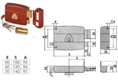 Immagine prodotto di Serratura Portoncino Catenaccio E Scrocco Doppio Cilindro Fisso 50121 - mm.50 DX (50121501)