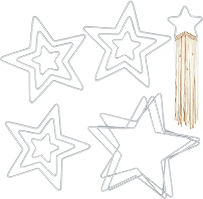 Produktbild von 12 Stück Metall Stern Metallsterne zum Basteln Stern Metallring Makramee DIY Basteln Kranz Rahmen für Traumfänger, Wanddeko, Weihnachtsdeko