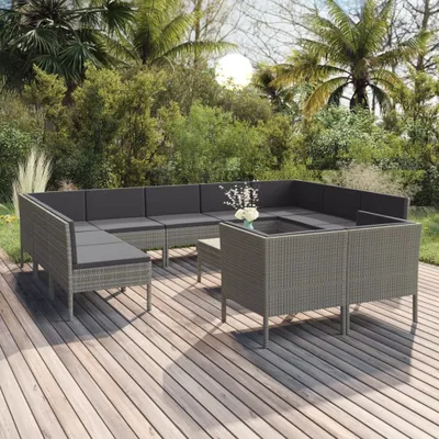 Produktbild von "2024 Moderne" 12-tlg. Garten-Lounge-Set mit Auflagen Poly Rattan Grau - Gartenset Sitzgruppeen Neu9589552