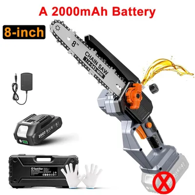 Image de Scie à chaîne sans fil - Mini-scie à chaîne - 1000 W - Moteur sans balais - 20 V - 1 batterie de 2,0 Ah - Lubrification automatique de la chaîne - Tension de la chaîne réglable sans outil
